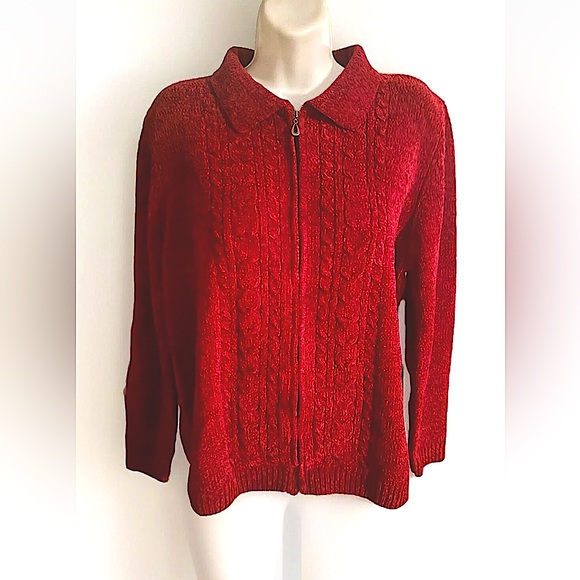 🪔ALFRED DUNNER🪔 FULL ZIP CUDDLY WARM VELOUR VELVETY CARDIGAN SWEATER EUC🎄 - Picture 3 of 12